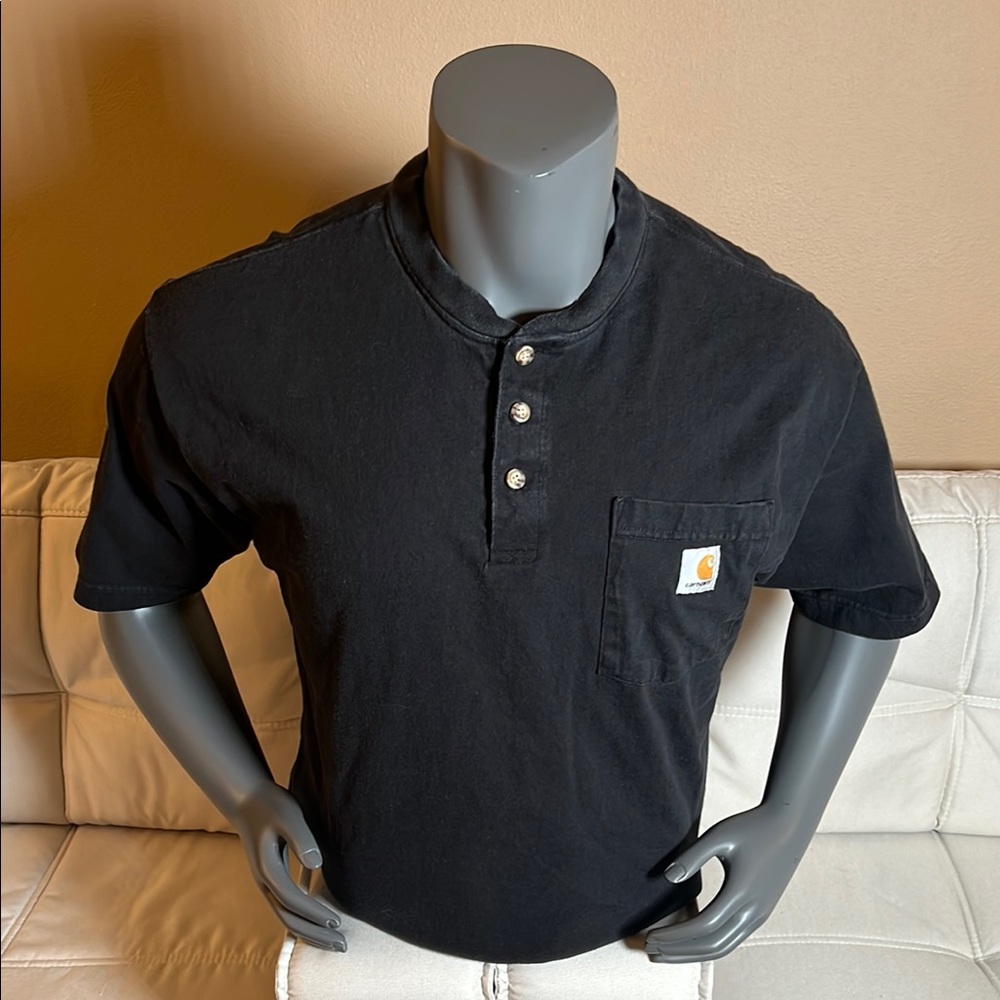 Carhartt Men’s Loose Fit Quarter Button Black Short Sleeve Tee Size Large